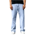 Men's light blue Tencel denim jeans in a loose straight cut with a vintage faded finish - S / Light Blue