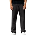 Men's loose straight-leg Tencel denim pants in black finish worn with white sneakers - S / Black