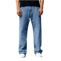 Men's loose fit light blue wash tencel denim jeans with straight leg silhouette - S / Dark Blue