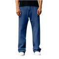 Men's loose straight-leg tencel denim trousers in a dark blue wash for business casual - Black Blue
