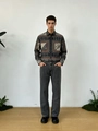 Chemise imprimée homme à manches longues avec jean droit délavé gris foncé - S / Gris