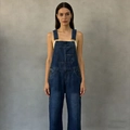Dunkelblaue Damen Denim-Latzhose mit Fronttasche und verstellbaren Trägern für die Freizeit - S / Dunkelblau