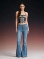 Women high waisted flare jeans with multi-button closure and slim fit denim stretch - S / Light Blue