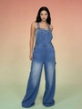 Modischer lockerer Damen Denim-Latzhose mit weitem Bein in hellblauer Waschung - S / Hellblau