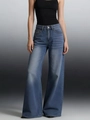 Women's high waist wide leg jeans in washed blue denim with vintage fading effect - Light Blue
