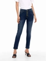 Jeans skinny da donna a vita alta blu scuro con chiusura frontale a cinque bottoni - S / Blu scuro