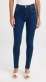 Detail van een skinny jeans met hoge taille in donkerblauw met whiskering-effect - XS / Donkerblauw