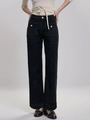 Damen Jeans in Holzkohleschwarz mit hoher Taille, weitem Bein und großen Fronttaschen - S / Dunkelgrau