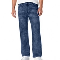 Detailweergave van donkerblauwe gewassen denim stof met whiskering en texturen - S / Blauw