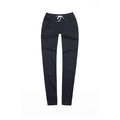 Pantaloni jogger slim in denim blu scuro da donna con vita elastica e fondo a costine - Taglia S / Nero