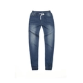 Pantaloni jogger in denim blu medio a vita bassa da donna con coulisse elastica - Taglia S / Blu scuro