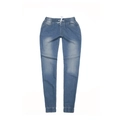 Pantaloni jogger in denim lavaggio blu chiaro con coulisse in vita ed elastico - Taglia S / Azzurro
