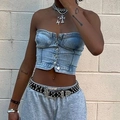 Sexy slim fit light blue washed denim corset top with metal buttons for women - S / Structural Cup Style(109478A) / Light Blue
