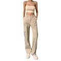 Damen Cargohose mit hoher Taille in Beige, mehreren Taschen und engem Crop-Top - Khaki