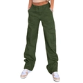 Women high waist army green cargo pants with multiple pockets in a straight leg fit - S / Green