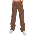 Damen Cargo-Hose in Braun mit hoher Taille und mehreren Taschen im weiten geraden Schnitt - Dunkelbraun