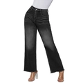 Vintage high waist jeans met wijde pijpen in antracietgrijs, gewassen denim met franjes - XS / Zwart