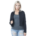 Veste en jean courte et ajustée pour femme en noir avec col à revers et boutons - S / Noir