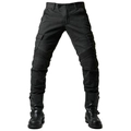 Pantalones cargo de moto negros para hombre con múltiples bolsillos y pliegues en rodillas - S / Negro