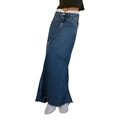 Gonna lunga in denim blu scuro a vita alta con taglio a V e bordo inferiore a vivo - S / Blu scuro
