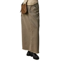 Gonna lunga in denim verde oliva a vita alta con orlo a vivo e cuciture vintage - S / Verde Militare
