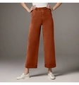 Women's high waist wide-leg trousers in rust brown with buttoned side pockets - Orange