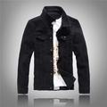 Slim fit black denim jacket for men featuring classic chest pockets and button closure - M / Black