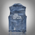 Herren Jeansweste in Blau mit Sex Pistols Stickerei und modischen Destroyed-Effekten - 2XL / Blau
