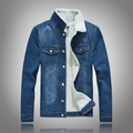Chaqueta vaquera entallada azul para hombre con forro de borreguito blanco y bolsillos - M / Azul