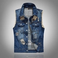 Dunkelblaue Herren-Jeansweste im Slim-Fit mit Patches und Destroyed-Effekten - M / Blau