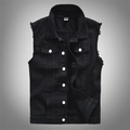 Chaleco vaquero negro para hombre con sisas deshilachadas y bolsillos con solapa de moda - 6XL / Negro
