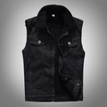 Schwarze Herren-Jeansweste mit warmem Fleece-Futter und Brusttaschen für den Winter - M / Schwarz
