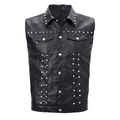 Schwarze Lederweste für Herren im Punk-Stil mit Nieten und klassischen Revers - S / Schwarze Nietenweste