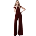 Detail view of burgundy off-shoulder jumpsuit with wide leg and slim-fit elegant cut - S / Burgundy