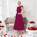 Detail of burgundy midi dress featuring elegant ruffled shoulders and a sleeveless design - Burgundy