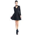 Elegant black long sleeve fit and flare mini dress with a cutout V-neck choker design - S / Black
