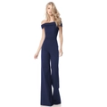 Elegant off-the-shoulder wide-leg jumpsuit in dark blue for formal evening wear - S / Navy Blue