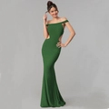 Détails de la robe de soirée vert foncé à épaules dénudées et découpes à la taille - Vert