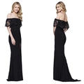 Robe de soirée noire à épaules dénudées avec dentelle et fente latérale haute - S / Noir