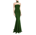 Detail of elegant dark green halter neck evening dress with slim fit mermaid silhouette - Green