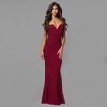 Detailed view of burgundy off-shoulder evening dress with sweetheart neckline and fishtail hem - Burgundy