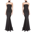 Elegantes schwarzes Abendkleid mit Meerjungfrau-Schnitt, Neckholder-Schmuck und Bodenlänge - S / Schwarz