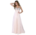 Elegantes aprikosenfarbenes Chiffon-Maxikleid mit Pailletten, V-Ausschnitt und Trägern - S / Rosa