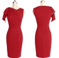 Elegant red bodycon dress with one-shoulder ruffle and waist pleats for women - S / Red