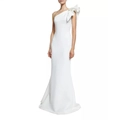 Elegante weiße One-Shoulder-Abendrobe mit Volantärmel und schmaler Meerjungfrau-Silhouette - S / Weiß