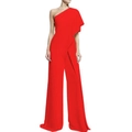 Elegant red one-shoulder wide-leg jumpsuit with ruffled cape sleeve for formal events - S / Red