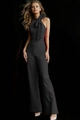 Elegante tuta nera con scollo all'americana, grande fiocco 3D e gamba larga - S / Nero
