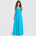 Elegantes hellblaues Maxikleid mit V-Ausschnitt, hoher Taille und fließendem A-Linien-Rock - S / Hellblau