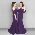 Detail von Rüschen-Ausschnitt und Meerjungfrau-Saum an einem dunkelvioletten Abendkleid - S / Lila
