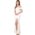 Elegantes weißes schulterfreies Abendkleid mit hohem Beinschlitz und bodenlangem Schnitt - S / Weiß